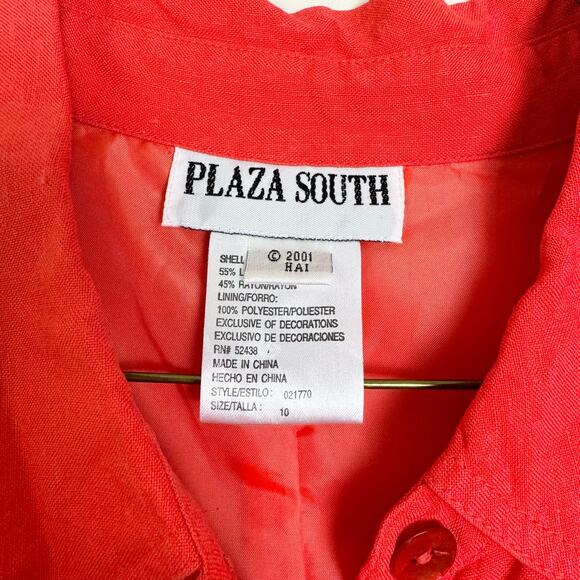 Plaza South Linen Blend Red button front midi dress embroidered mirror accent 10 - Picture 8 of 9